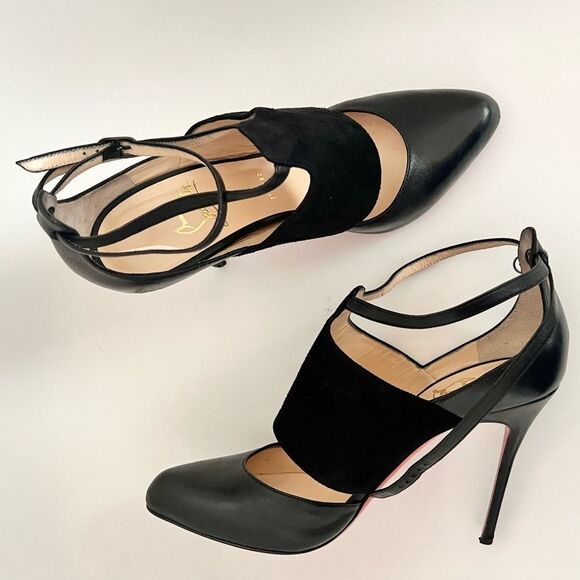 Christian Loboutin Trotter Banded Ankle-Wrap Pump  Black EU 38.5 EUC - Picture 2 of 11